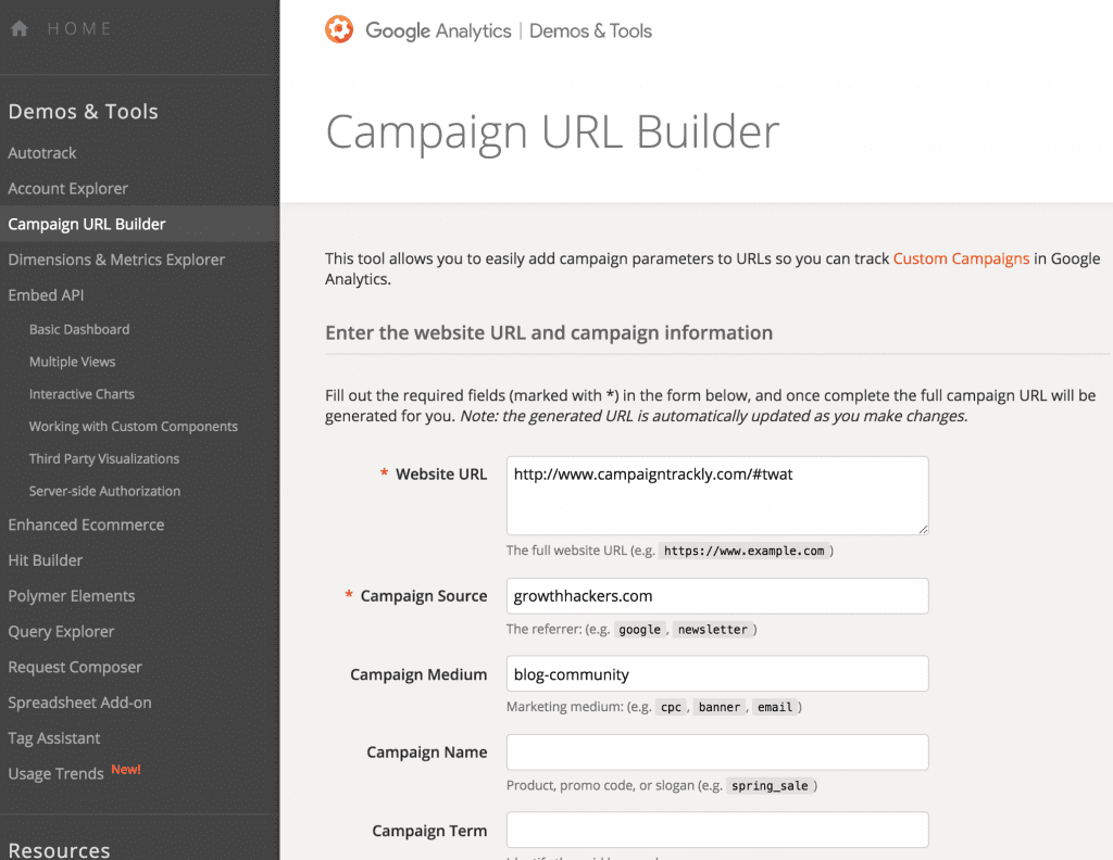 google analytics campaign url builder